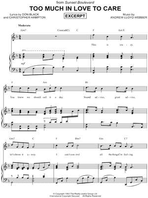 TOO MUCH IN LOVE TO CARE from Sunset Boulevard (Musical) - Sheet Music