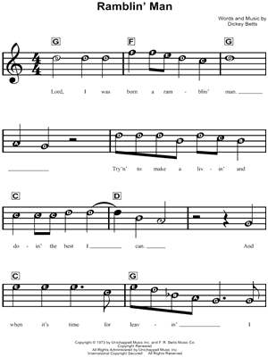 Ramblin' Man by The Allman Brothers Band - Sheet Music