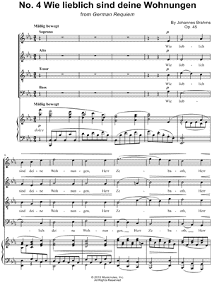 No. 4 Wie lieblich sind deine Wohnungen by Johannes Brahms - Sheet Music