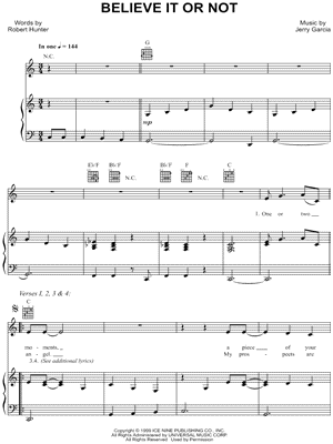 Believe It Or Not by Grateful Dead - Sheet Music