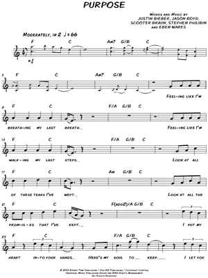 Purpose by Justin Bieber - Sheet Music