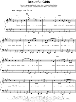 Beautiful Girls by Sean Kingston - Sheet Music