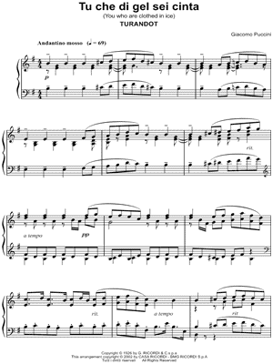 Turandot: Act III - "Tu che di gel sei cinta" by Giacomo Puccini - Sheet Music