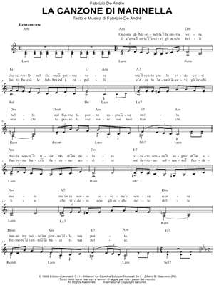 La canzone di Marinella by Fabrizio De Andre - Sheet Music