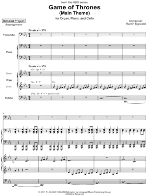 Game of Thrones - Cello, Piano & Organ