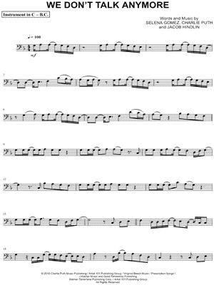 We Don't Talk Anymore - Bass Clef Instrument