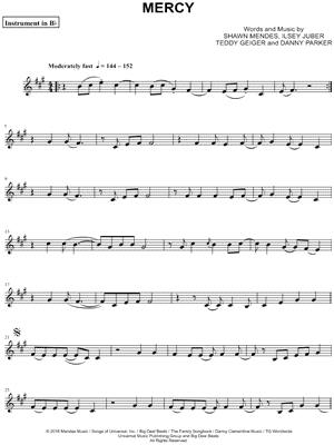 Mercy - Bb Instrument by Shawn Mendes - Sheet Music