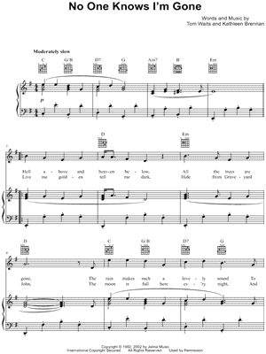 No One Knows I'm Gone by Tom Waits - Sheet Music
