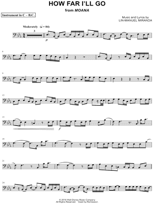 How Far I'll Go (Movie Version) - Bass Clef Instrument from Moana - Sheet Music