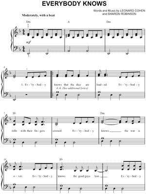 Everybody Knows by Leonard Cohen - Sheet Music