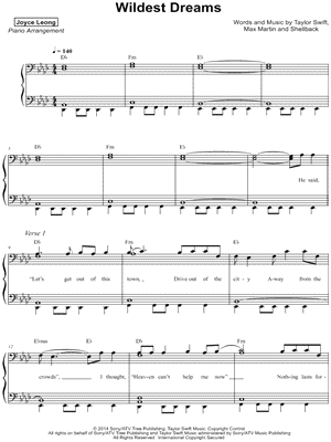 Wildest Dreams by Joyce Leong - Sheet Music