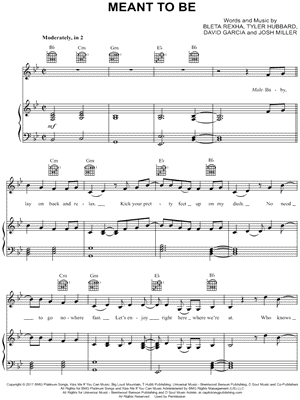Meant To Be by Bebe Rexha feat. Florida Georgia Line - Sheet Music