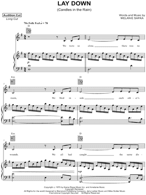 Lay Down (Candles in the Rain) by Melanie - Sheet Music