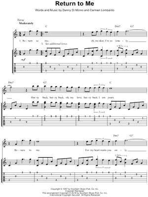 Return to Me by Dean Martin - Sheet Music