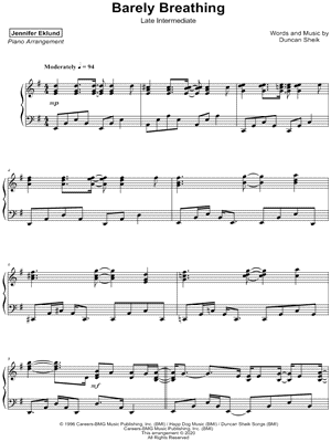 Barely Breathing [late intermediate] by Jennifer Eklund - Sheet Music