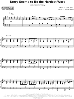 Sorry Seems to Be the Hardest Word [accompaniment only] by TutorialsByHugo - Sheet Music