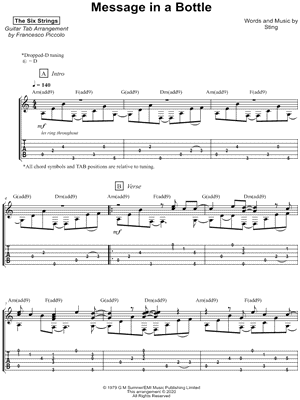 Message in a Bottle by The Six Strings - Sheet Music
