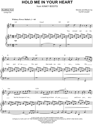 HOLD ME IN YOUR HEART from Kinky Boots - Sheet Music