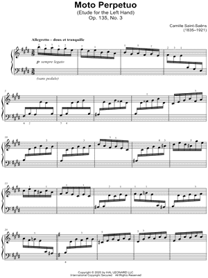 Moto Perpetuo (Etude for the Left Hand) by Camille Saint-Saëns - Sheet Music