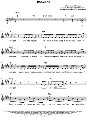 Wonder by Shawn Mendes - Sheet Music