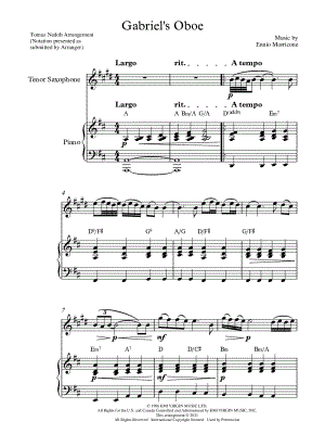 Gabriel's Oboe - Tenor Saxophone & Piano by Tomaz Nedoh - Sheet Music
