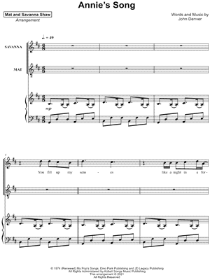 Annie's Song [vocal duet] by Mat and Savanna Shaw - Sheet Music