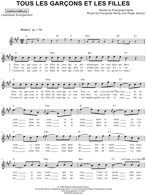 Tous les garçons et les filles by Joe Harris - Sheet Music