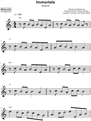 Immortals [beginner] by Betacustic - Sheet Music