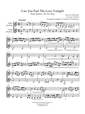 Can You Feel the Love Tonight - Violin Duet
