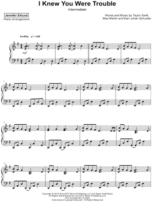 I Knew You Were Trouble [intermediate] by Jennifer Eklund - Sheet Music