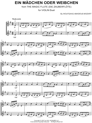 Ein Mädchen oder Weibchen - Violin Duet