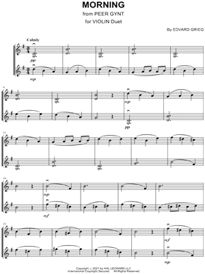 Morning Mood - Violin Duet by Edvard Grieg - Sheet Music