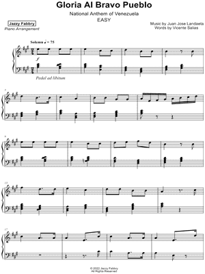 Gloria Al Bravo Pueblo [easy] by Jazzy Fabbry - Sheet Music