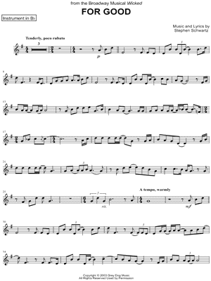 For Good - Bb Instrument from Wicked - Sheet Music