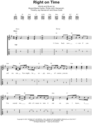 Right on Time by Brandi Carlile - Sheet Music
