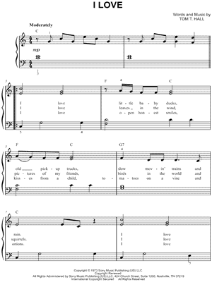 I Love by Tom T. Hall - Sheet Music