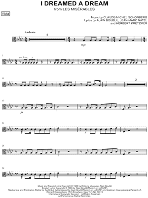 I Dreamed a Dream - Viola from Les Misérables - Sheet Music