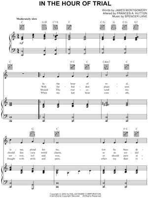In the Hour of Trial by Spencer Lane - Sheet Music