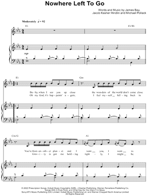 Nowhere Left To Go by James Bay - Sheet Music