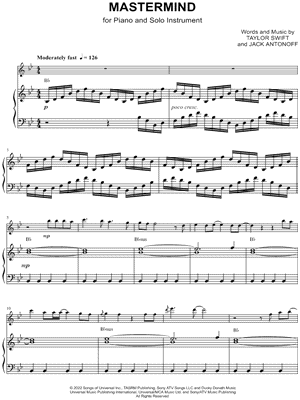Mastermind - Piano Accompaniment by Taylor Swift - Sheet Music