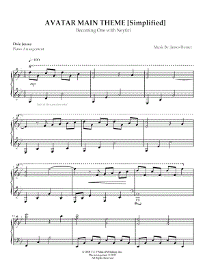 Avatar Main Theme [simplified] by Dale Jessee - Sheet Music