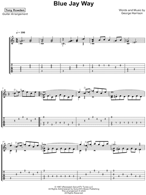 Blue Jay Way by Tony Rowden - Sheet Music