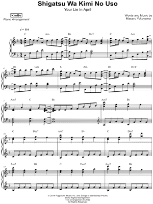 Shigatsu wa Kimi no Uso (Your Lie in April) by KimBo - Sheet Music
