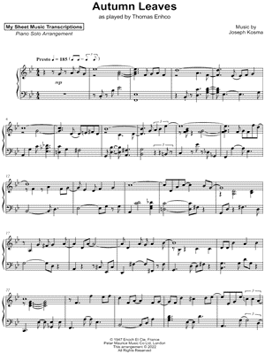 Autumn Leaves (Thomas Enhco) by My Sheet Music Transcriptions - Sheet Music