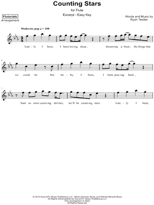 Counting Stars [excerpt - easy] by Flutorials - Sheet Music