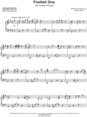 Foolish One [intermediate - abridged] by Jennifer Eklund - Sheet Music