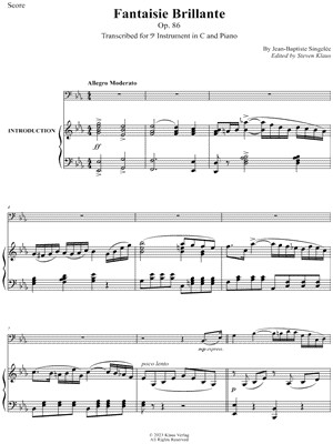 Fantaisie Brillante Op. 86 - Bass Clef Instrument & Piano by Jean Baptiste Singelée - Sheet Music