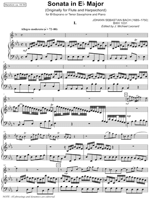 Sonata in Eb Major - Bb Saxophone & Piano by Johann Sebastian Bach - Sheet Music
