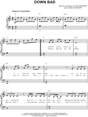Down Bad by Taylor Swift - Sheet Music