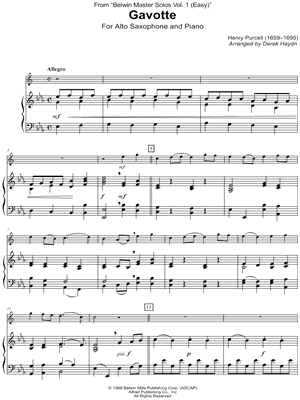Gavotte - Alto Saxophone & Piano by Henry Purcell - Sheet Music